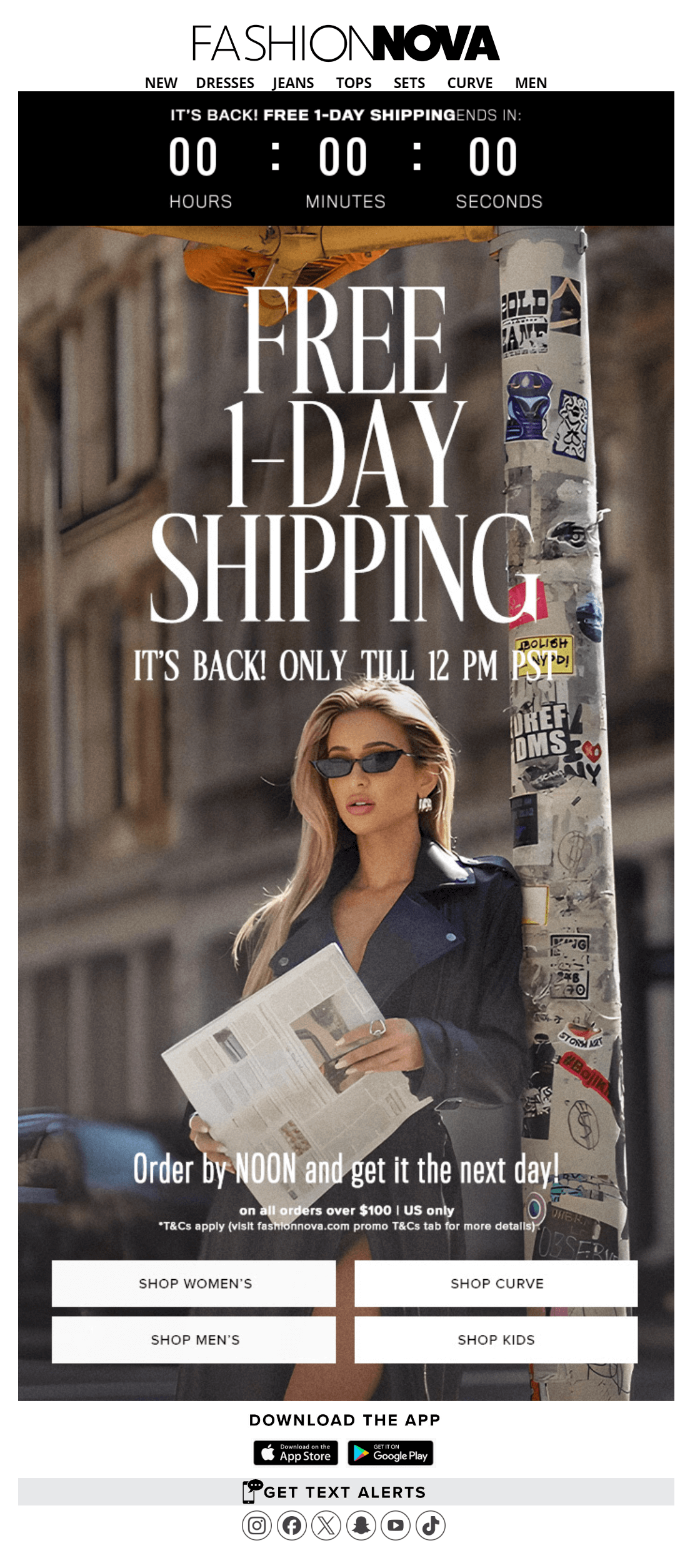 national free shipping day email by fashion nova for december email marketing strategy