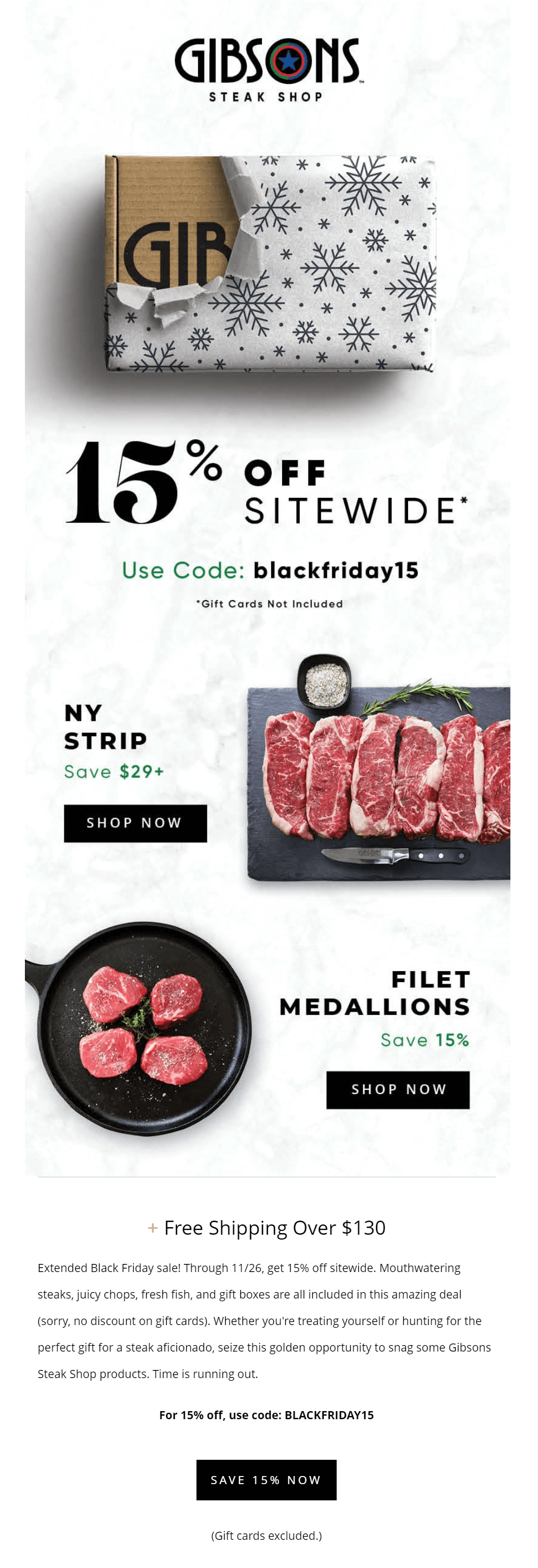 gibsons steak shop promotional email campaihn