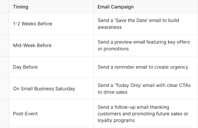 email calendar example for small business saturday