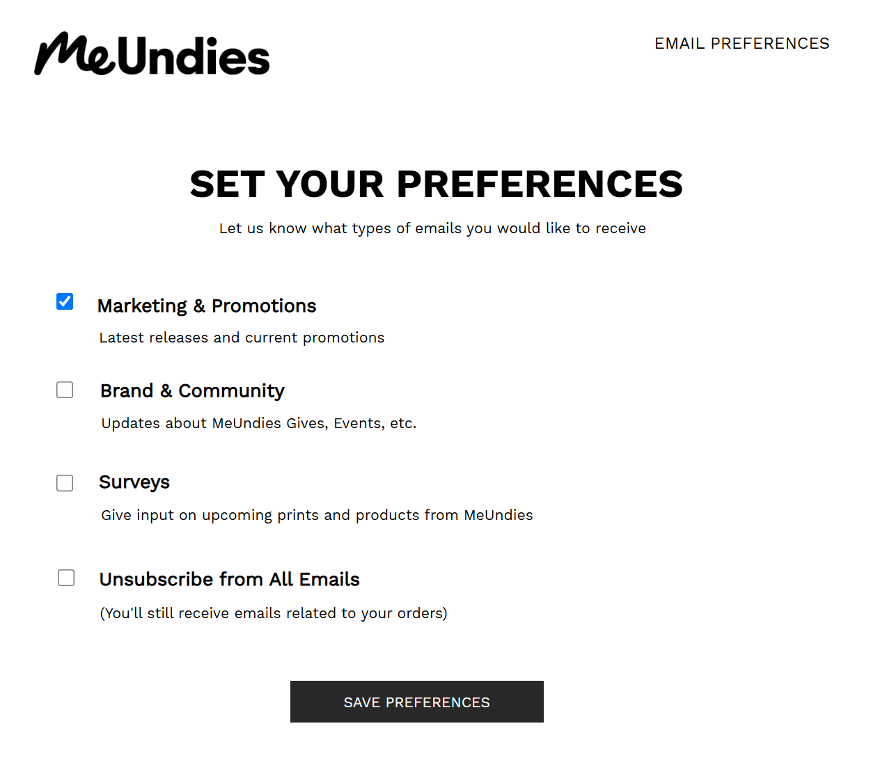 meundies preference center example