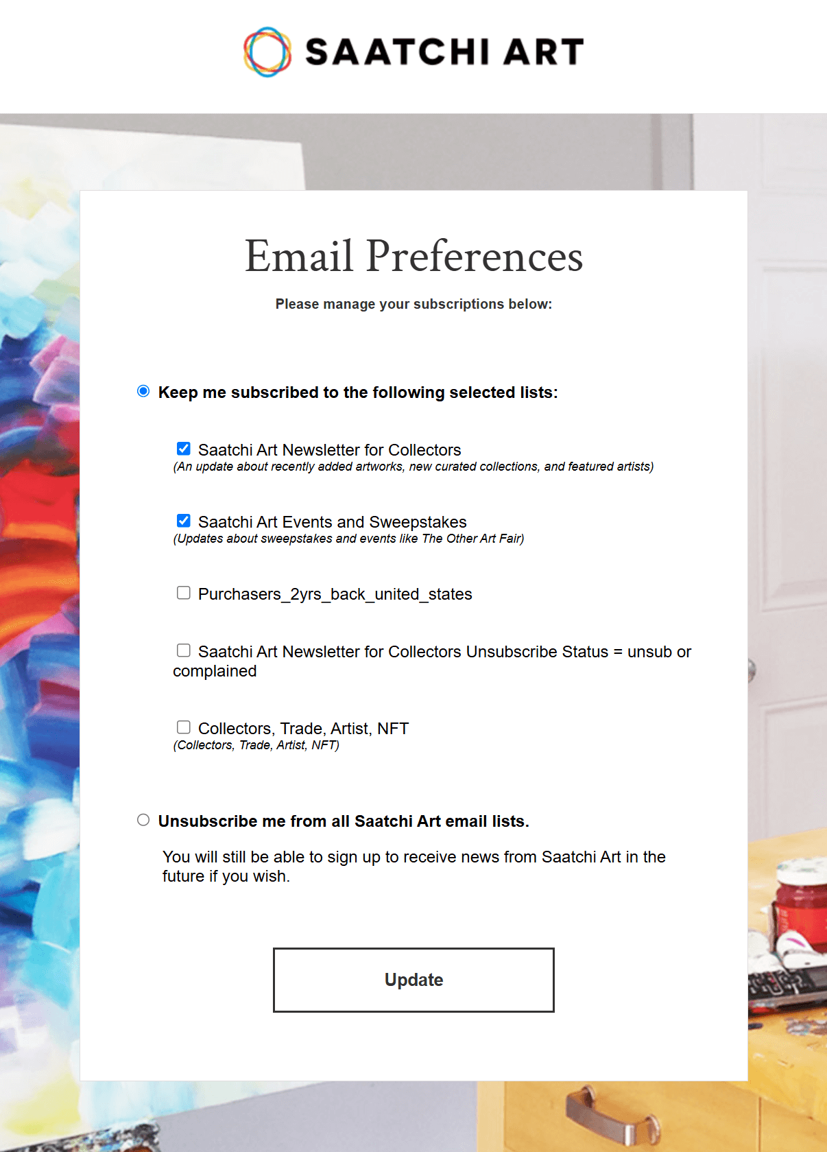 saatchi art customized email preferences