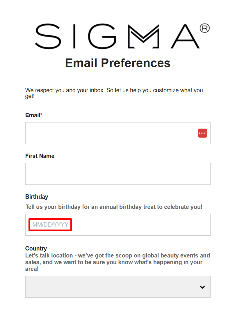 sigma microcopy for email preferences