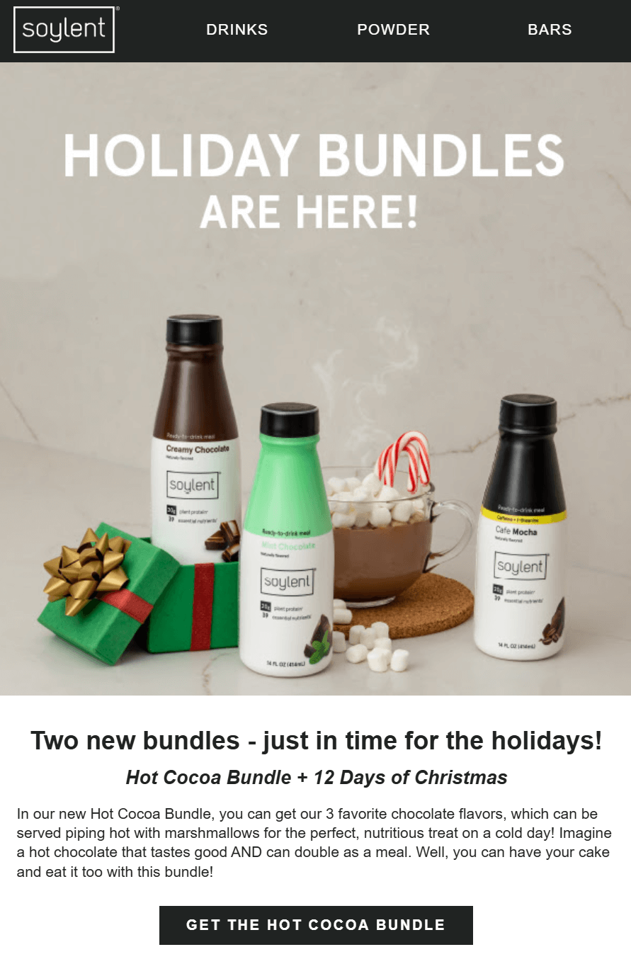 soylent campaign with holiday bundles