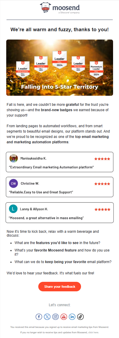 Moosend reviews email