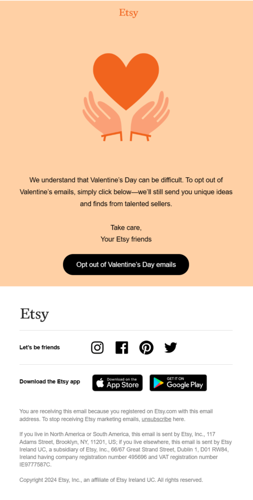 email opt-out Valentine's Day