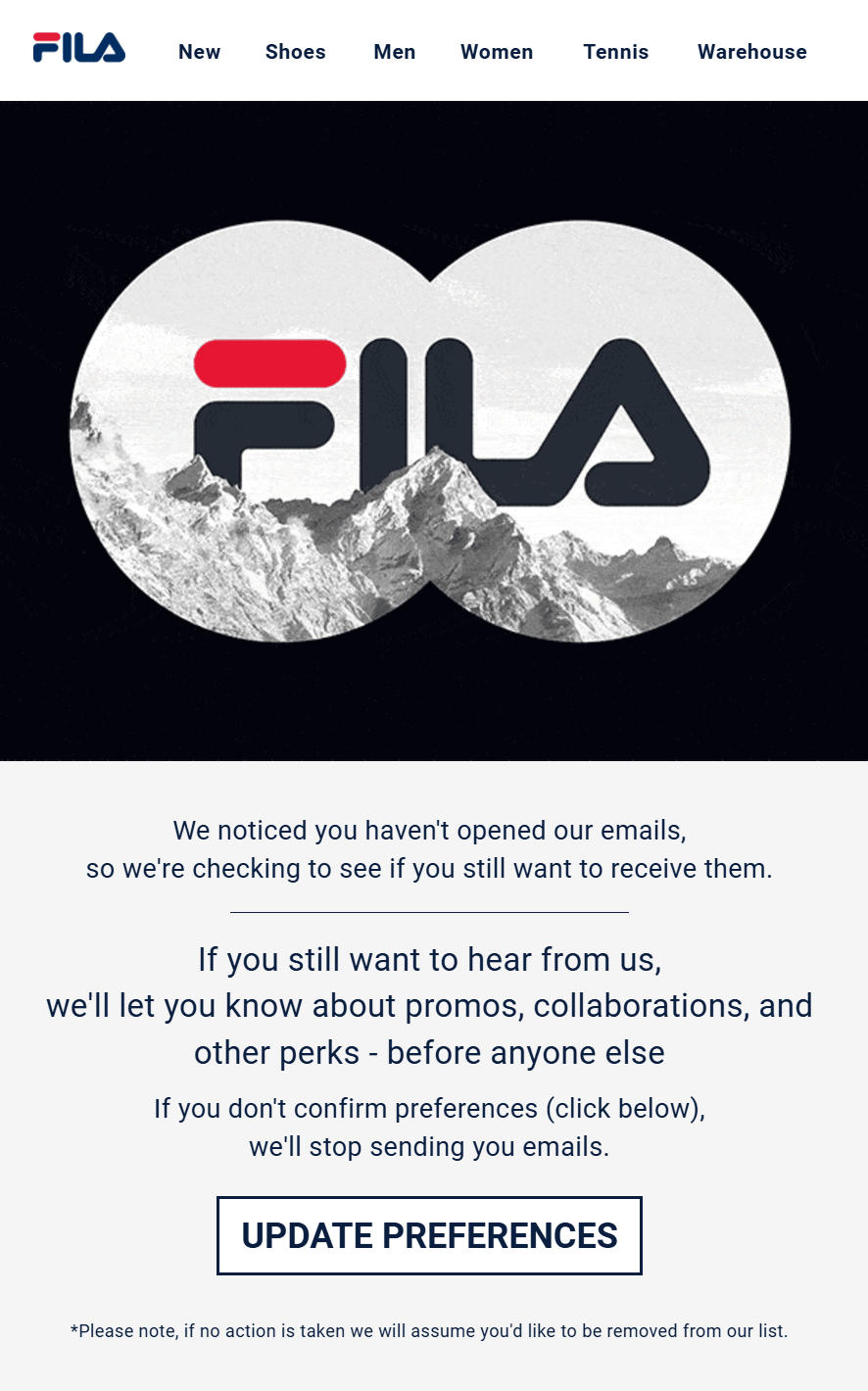 fila re-engagement email marketing customer journey example