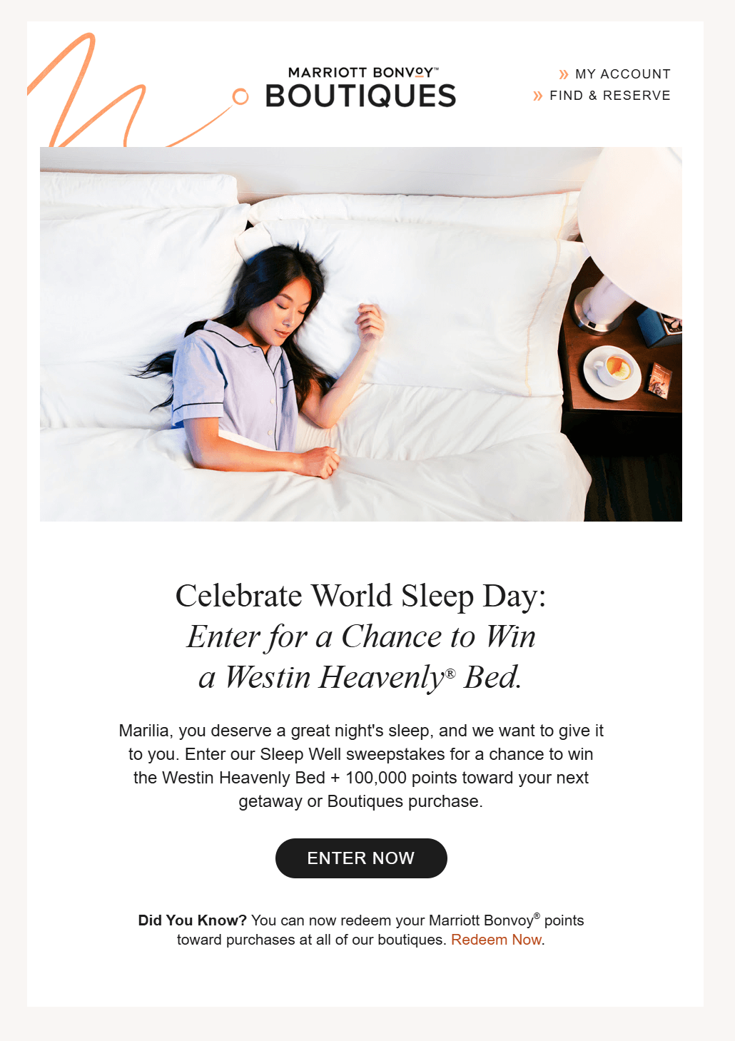 marriot bonvoy festival of sleep day email example