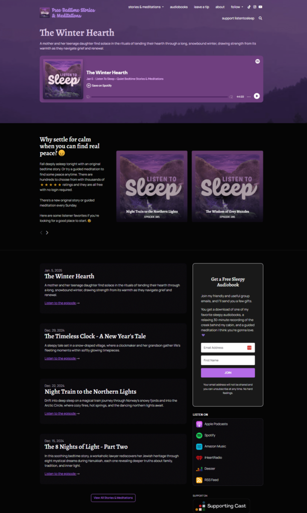 free bed time stories landing page