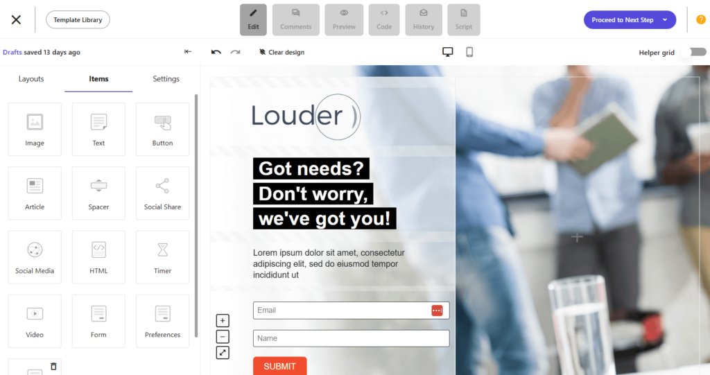 Moosend landing page builder