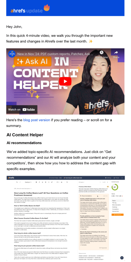 ahrefs product update email