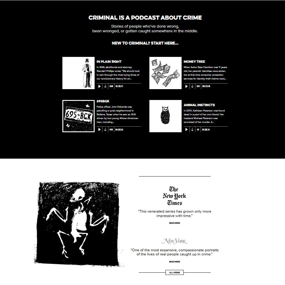 Criminal podcast landing page