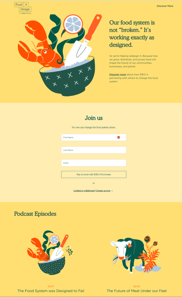 food podcast landing page