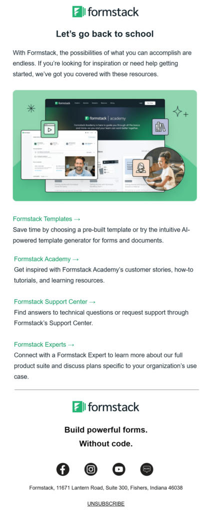 formstack onboarding product marketing email