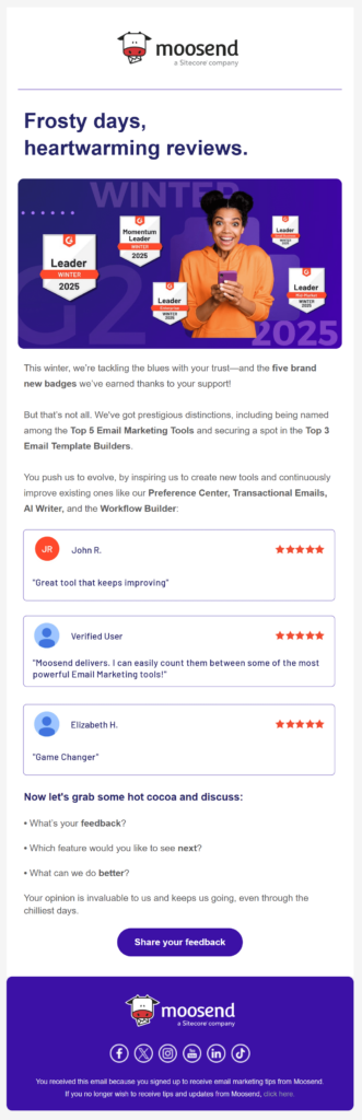 moosend feedback product marketing email campaign