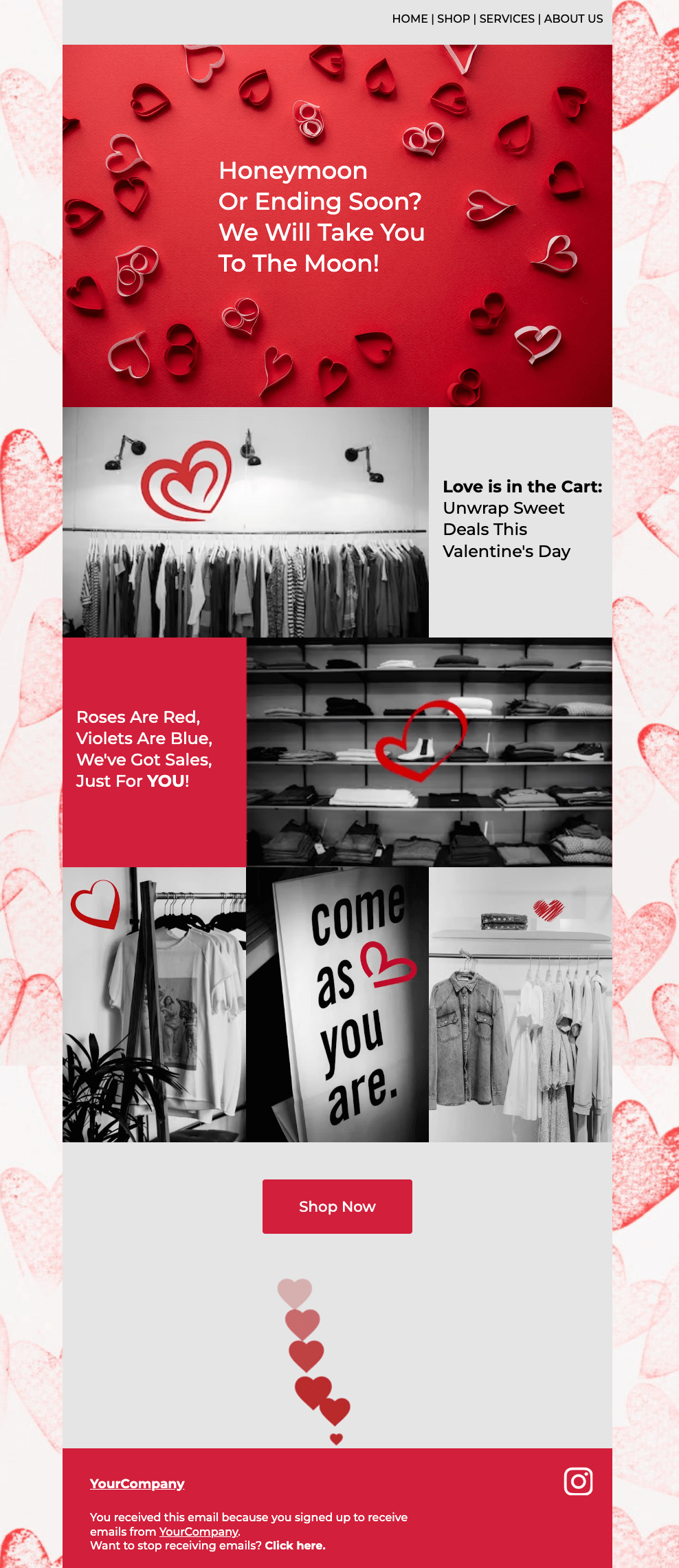 moosend valentine's premade email design 