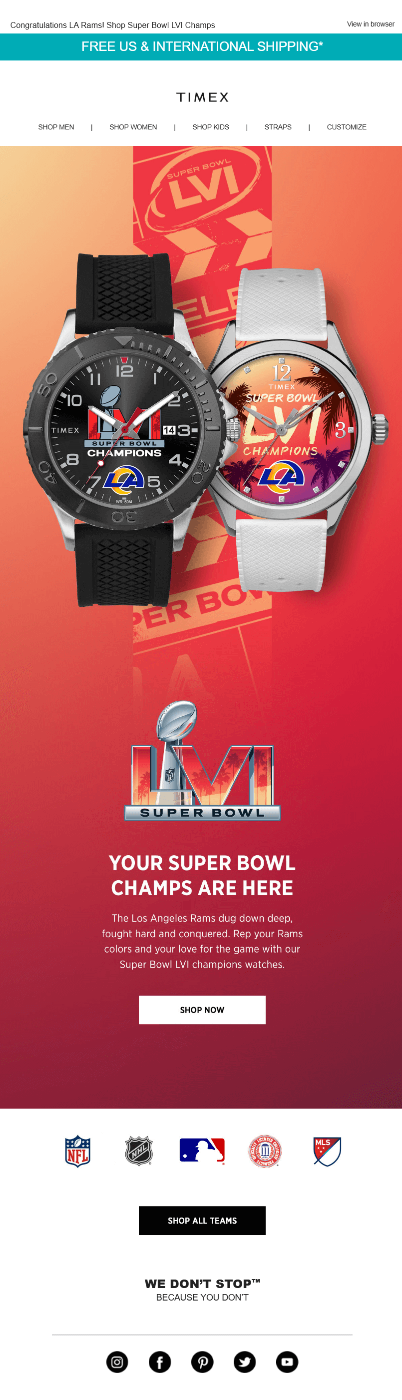 timex super bowl sunday email example