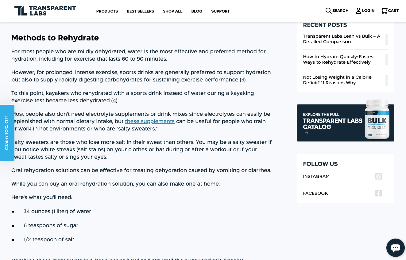 transparent labs content marketing and conversion example