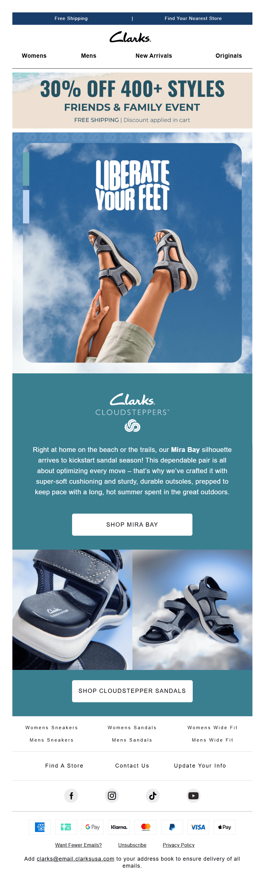 Clarks pre-summer sale email