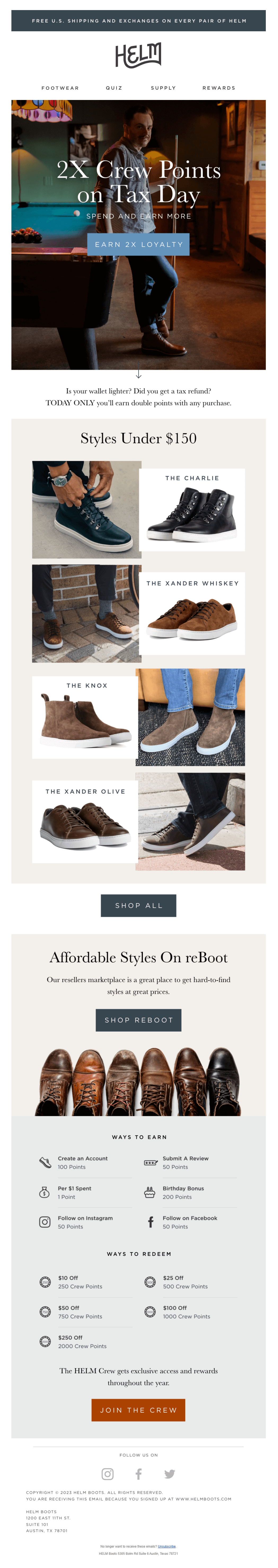 helm boots tax day april email marketing campaign