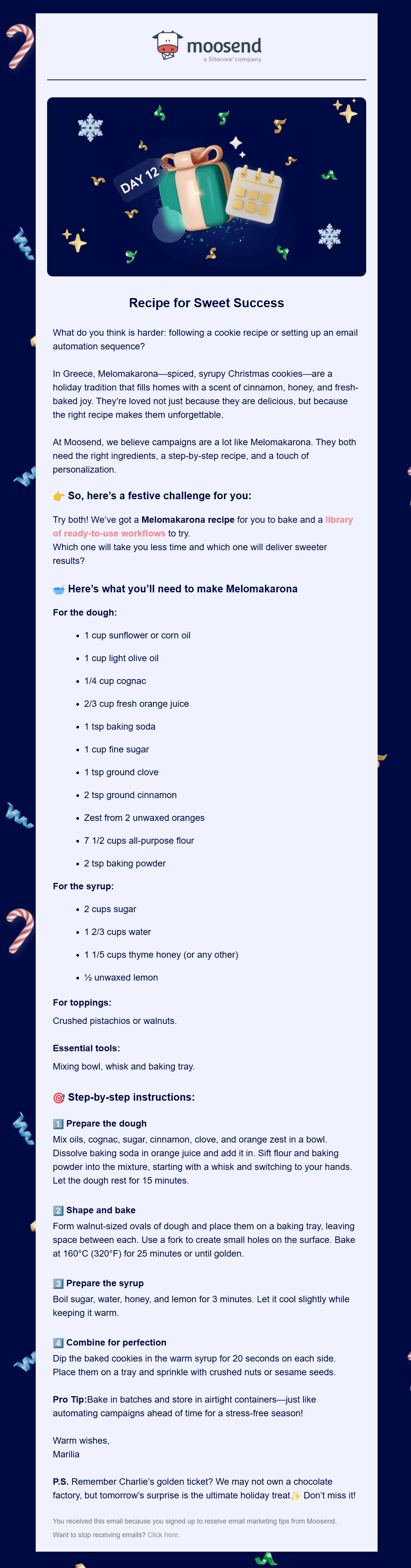 Moosend seasonal zero-click email campaign