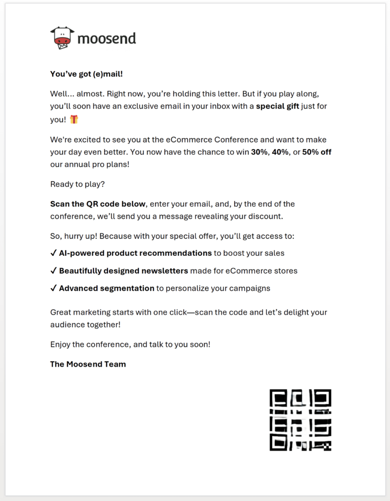 Moosend email with QR code