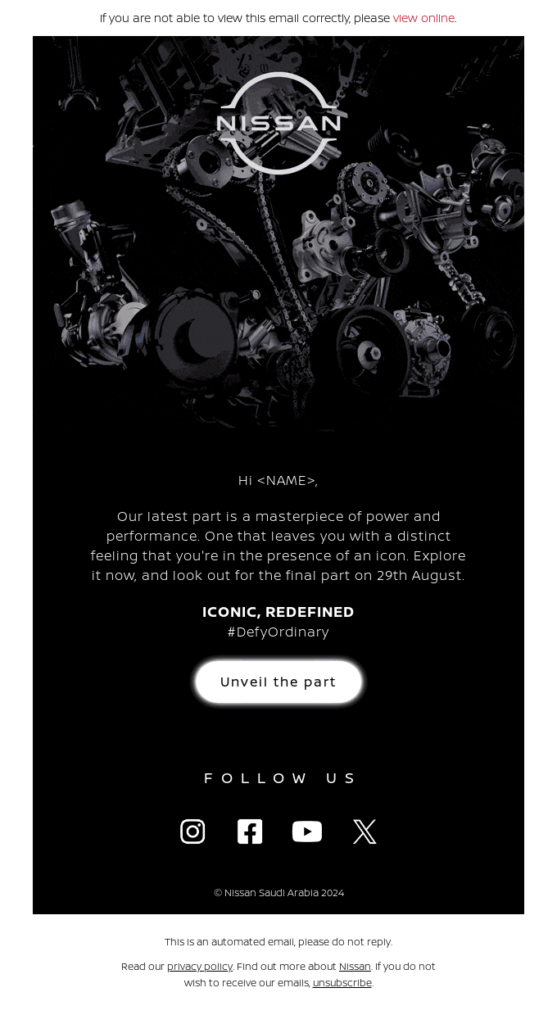 Nissan announcement email example