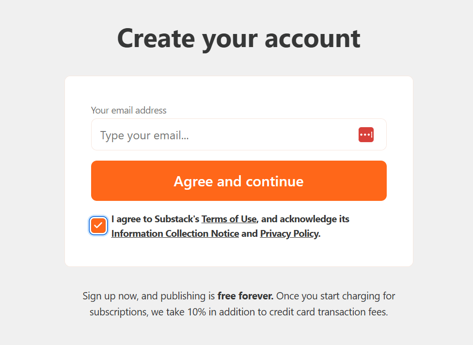 Substack newsletter account creation