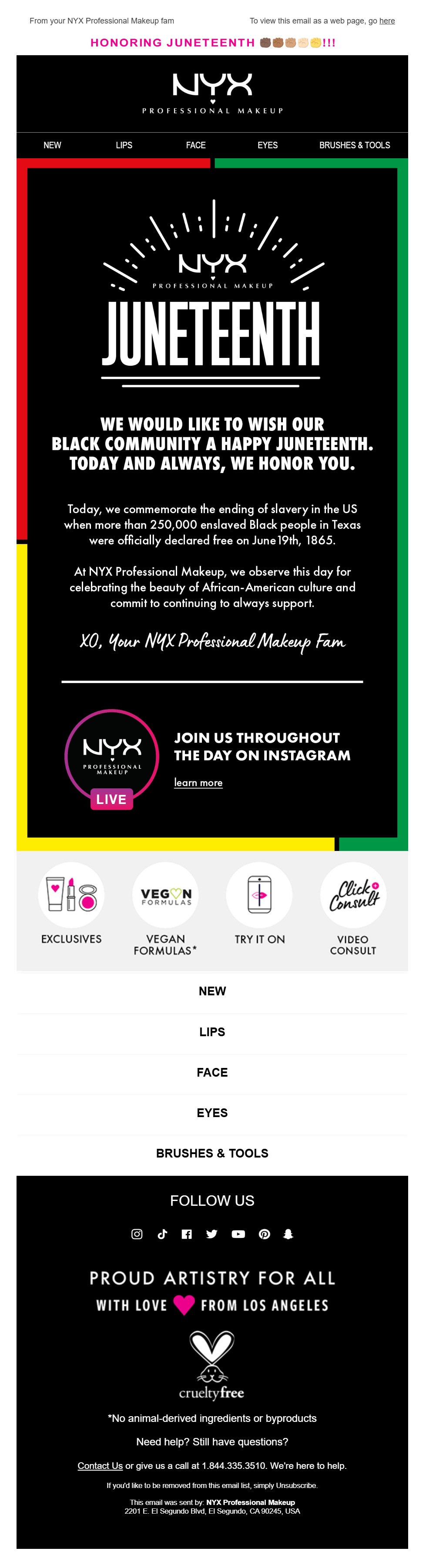 nyx cosmetics juneteenth email