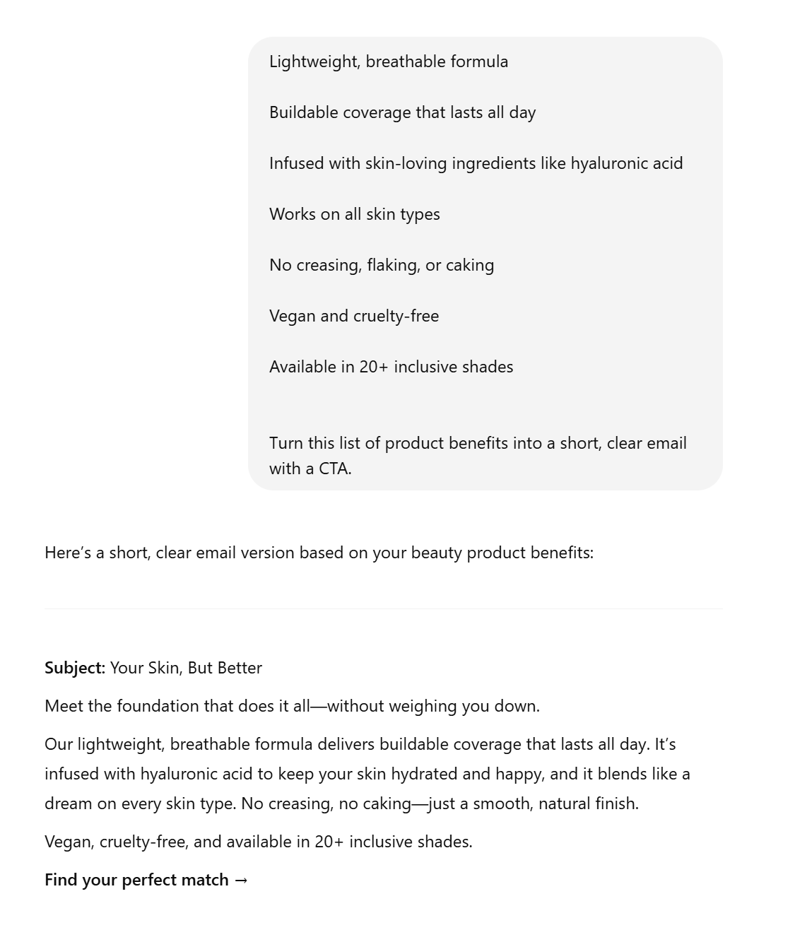 chatgpt prompt for turning bullet points into emails