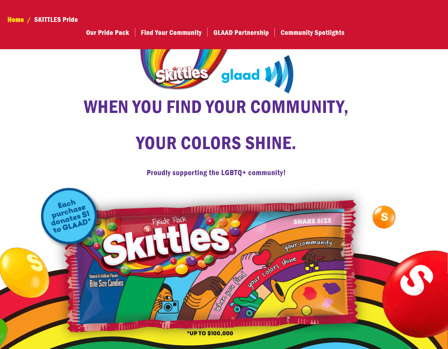 skittles x glaad lgbtqia+ campaign