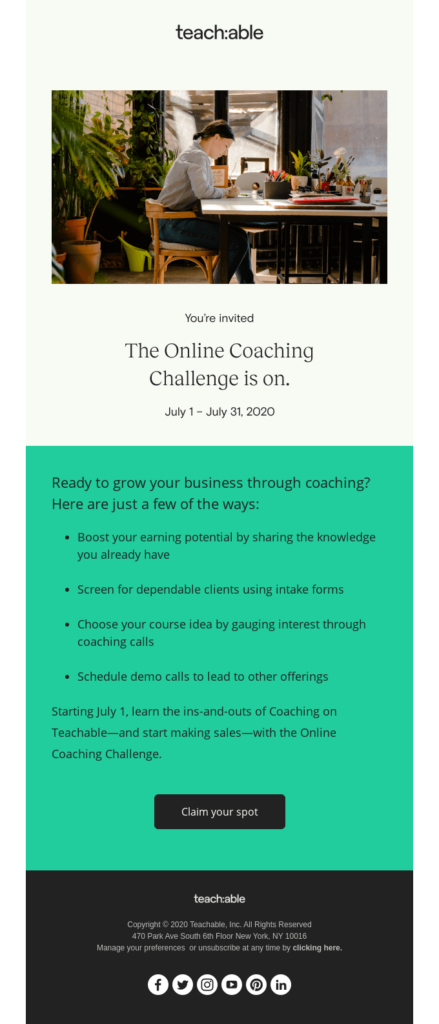 Teachable coaching event invitation email