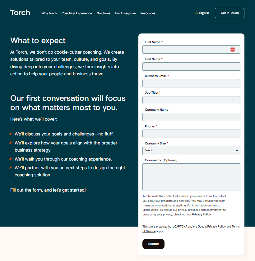 Torch signup form