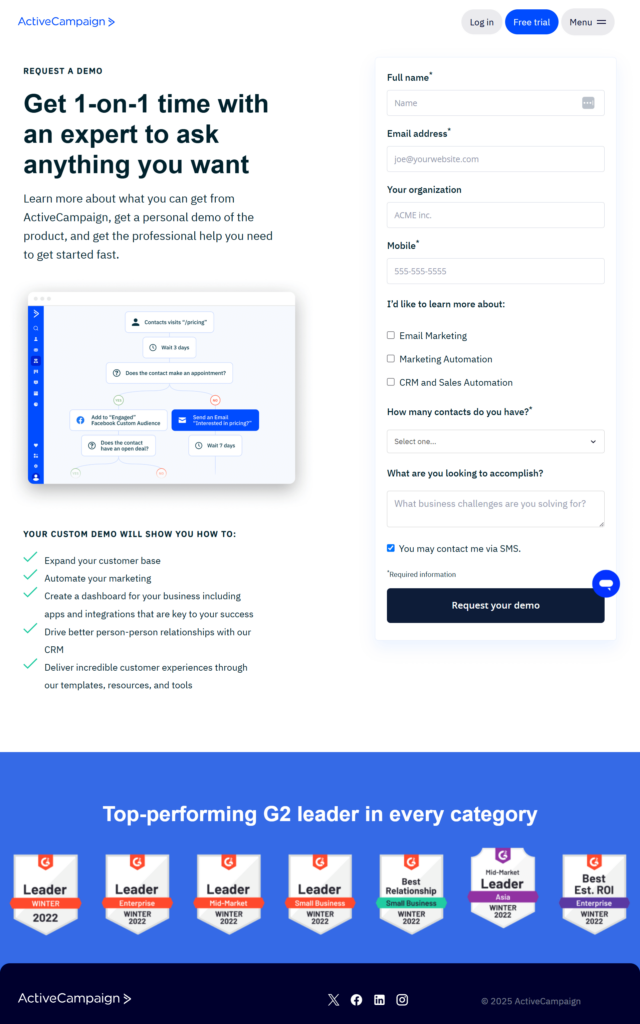 activecampaign demo landing page example