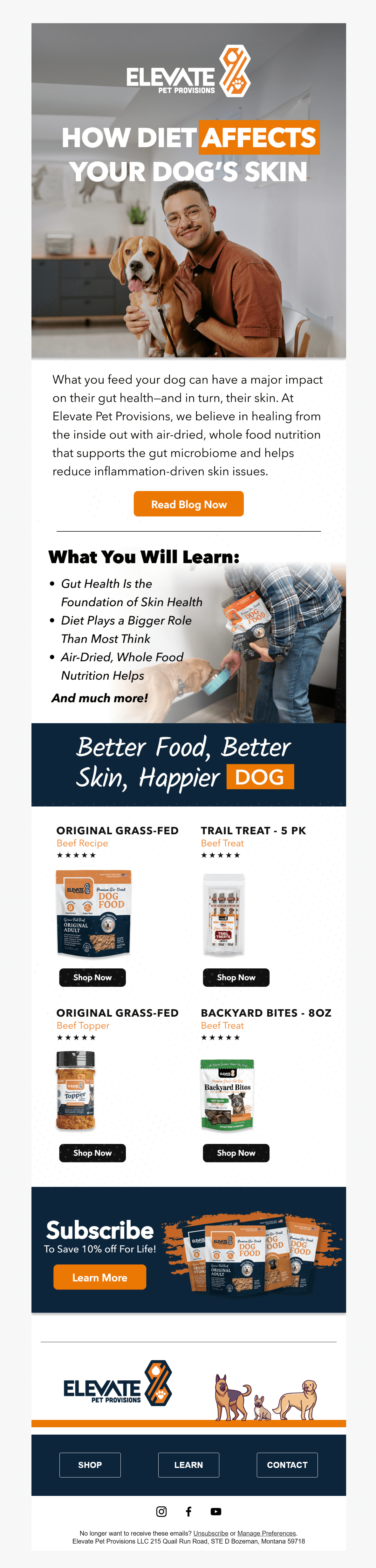 elevate pet provisions educational email campaign