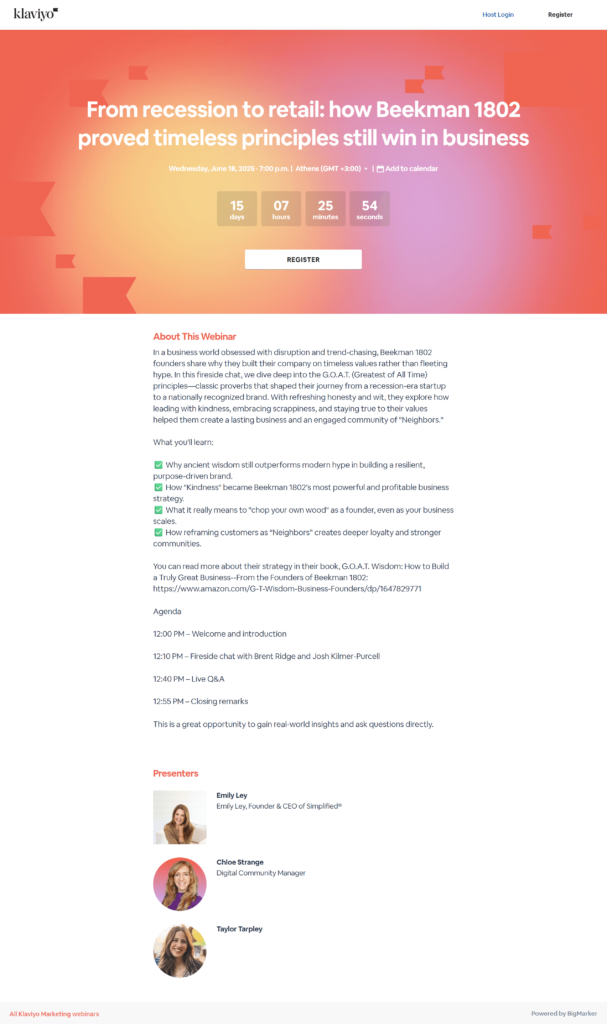 klaviyo webinar registration page