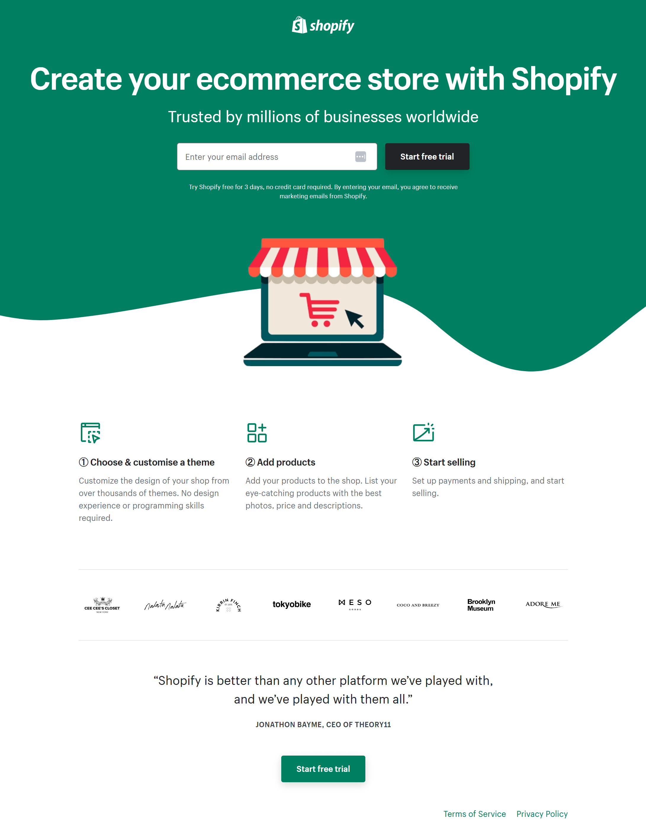 shopify free trial landing page