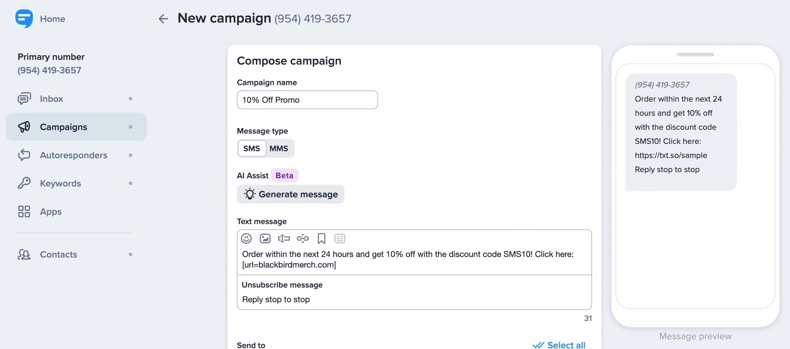 simpletexting sms campaign management tool