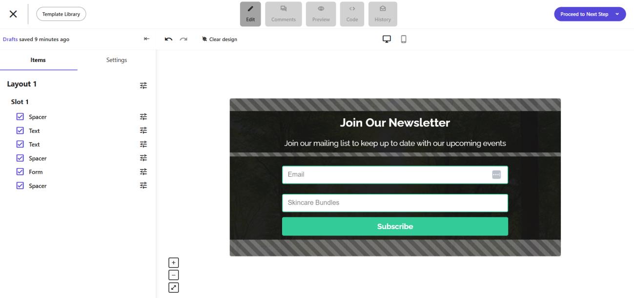moosend's subscription form template