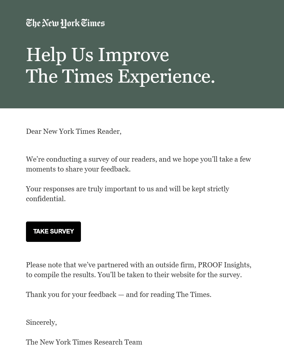 the new york times email survey example