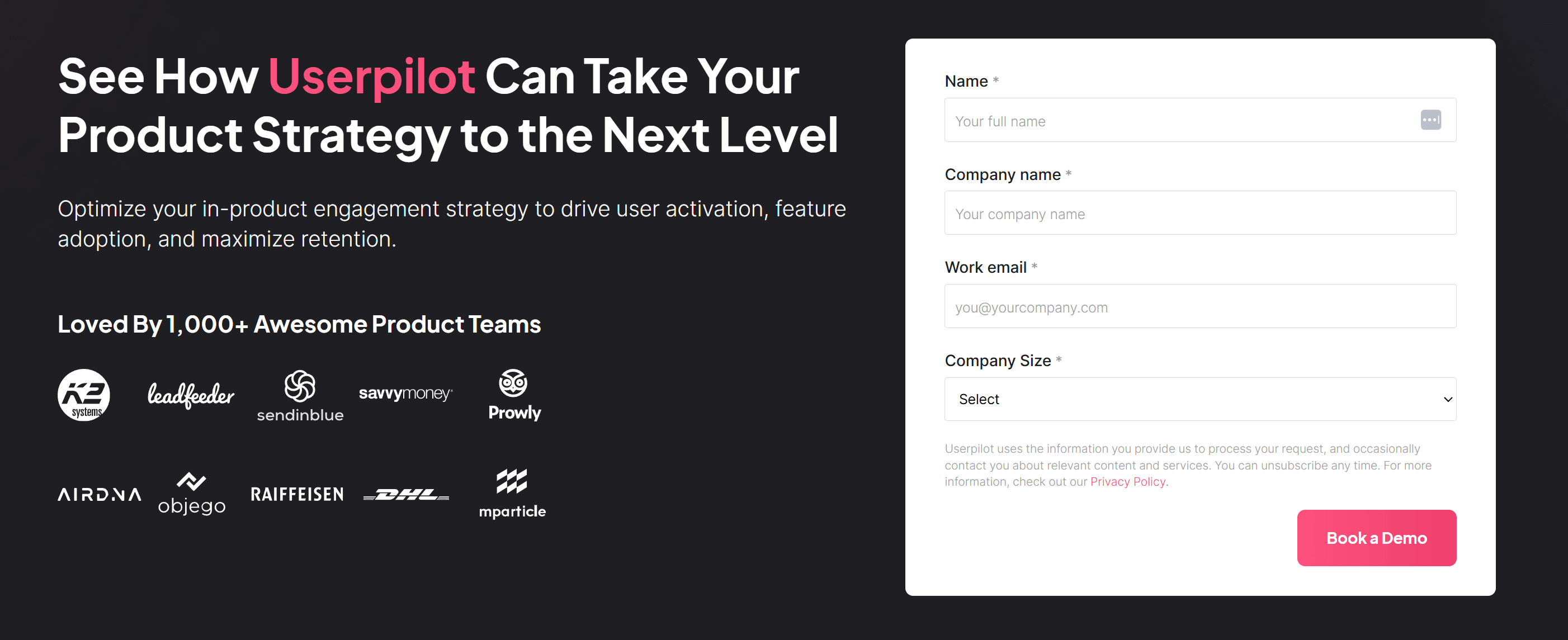userpilot demo saas landing page