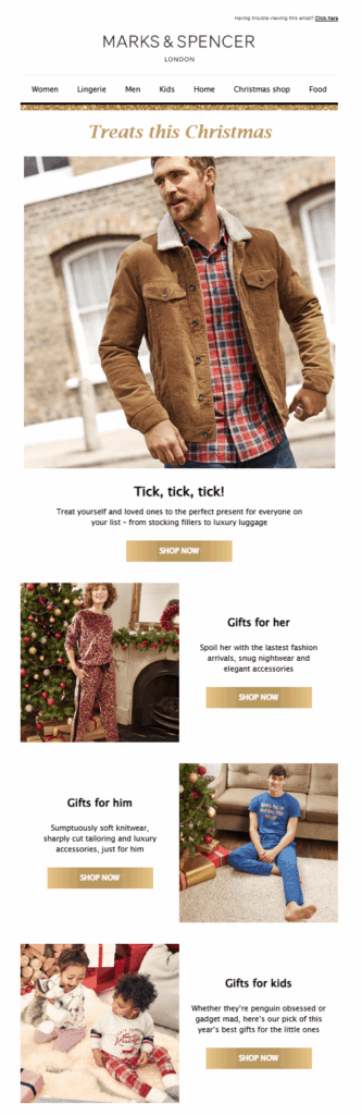 Marks & Spencer winter newsletter