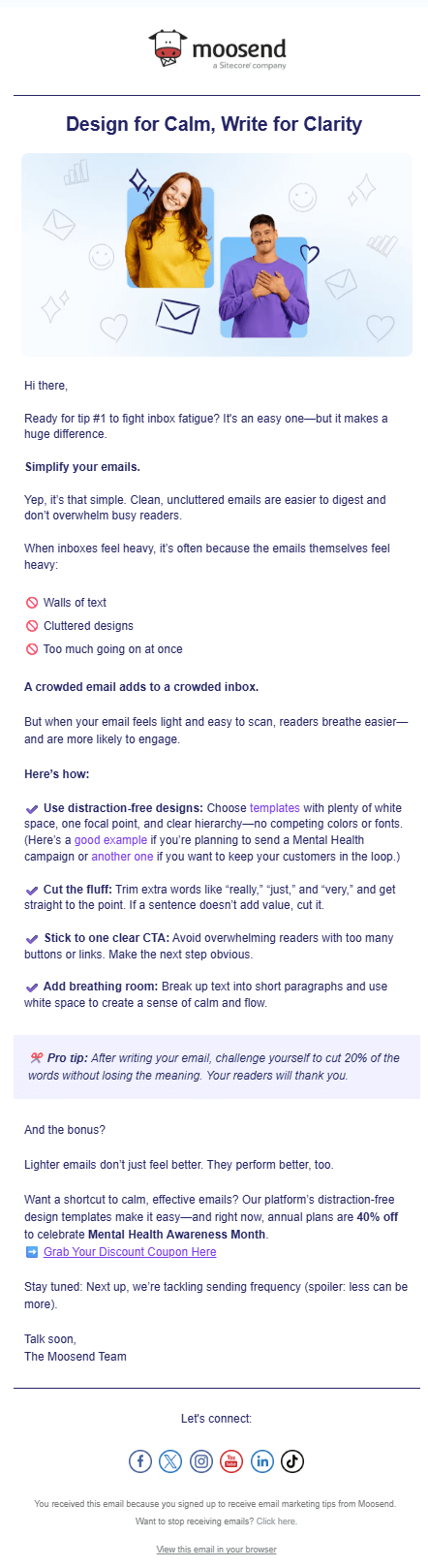 Moosend educational email example