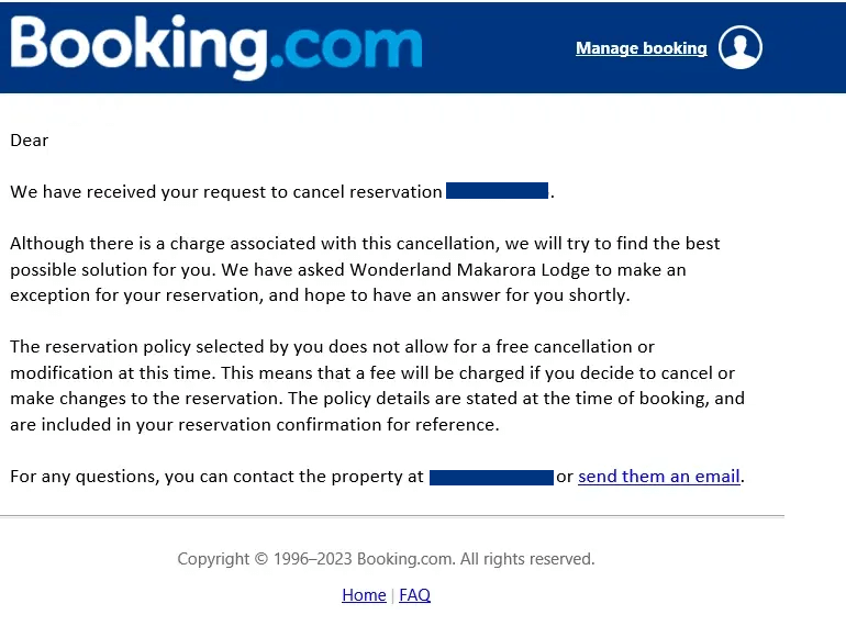 booking.com cancel reservation example