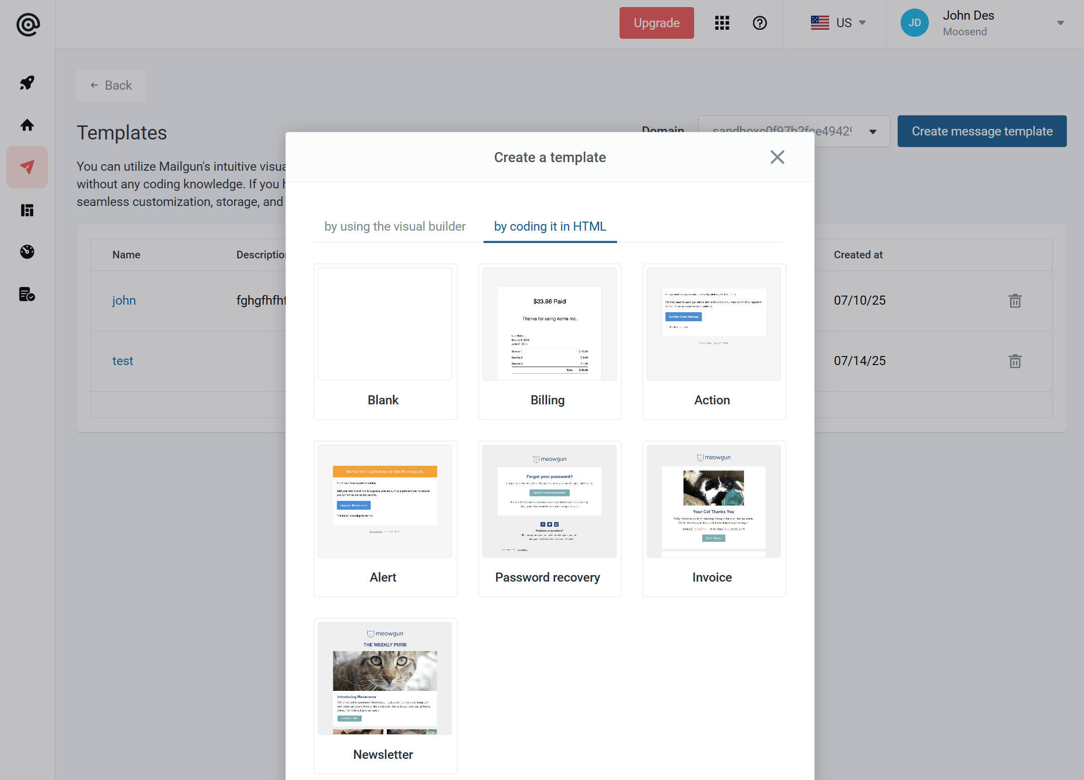 mailgun transactional templates