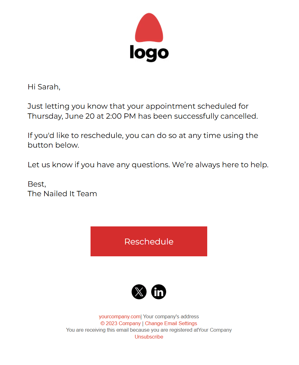 moosend template for appointment cancellation email