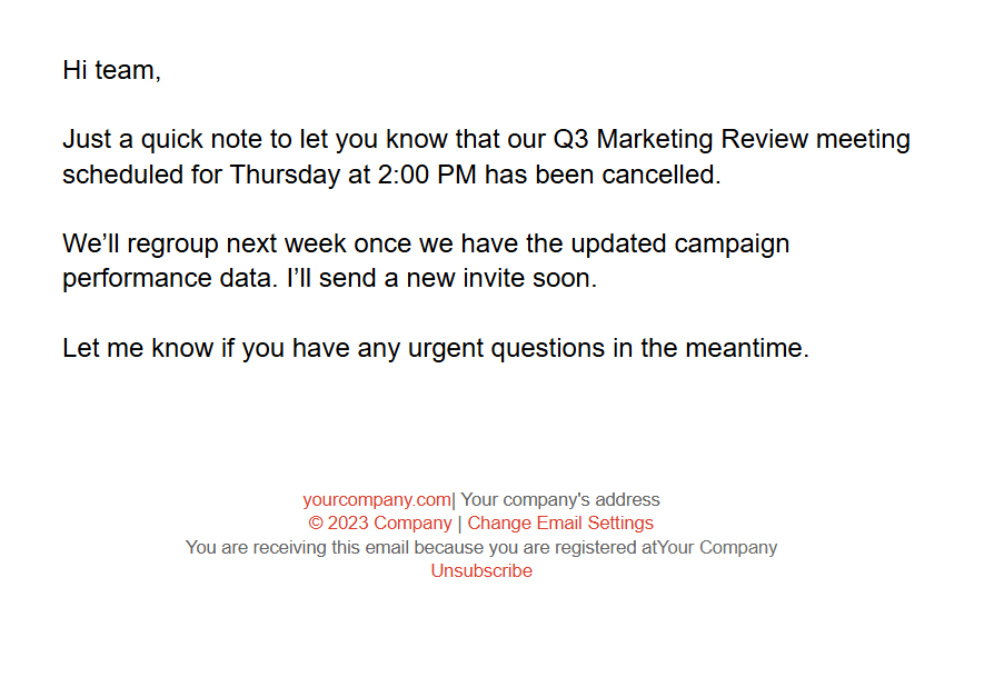 meeting cancellation template by moosend