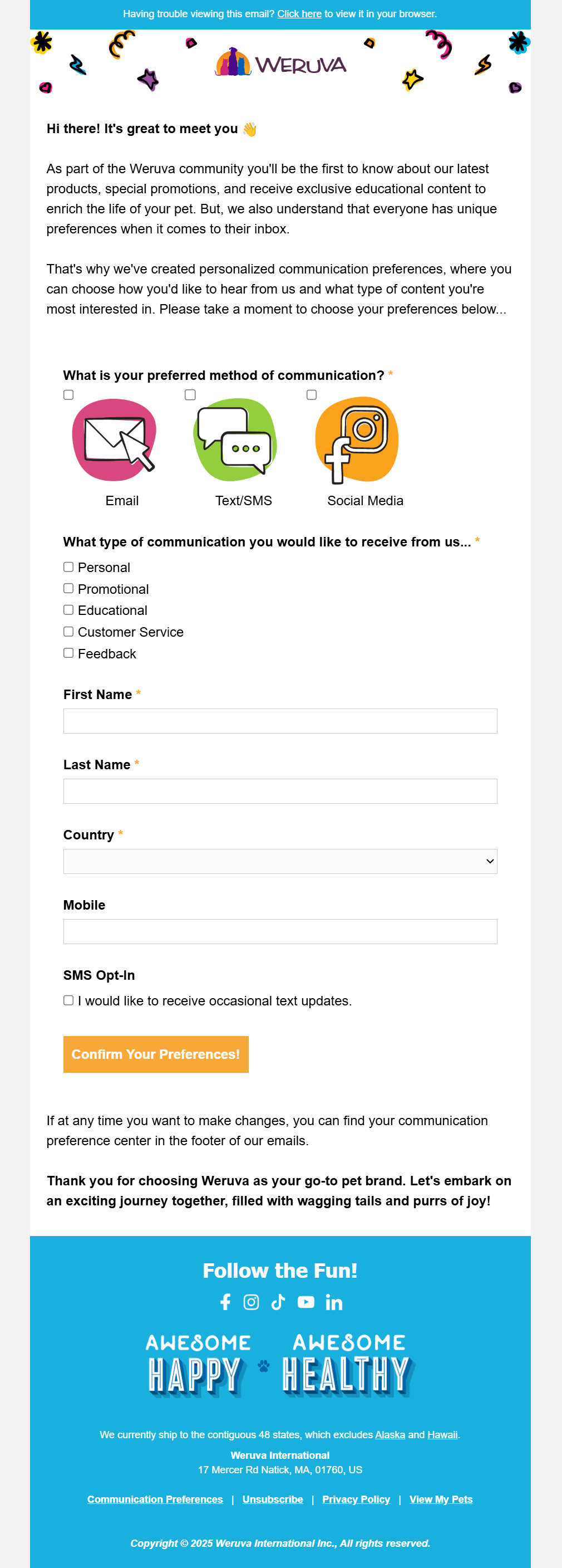 weruva preference email for multiple channels