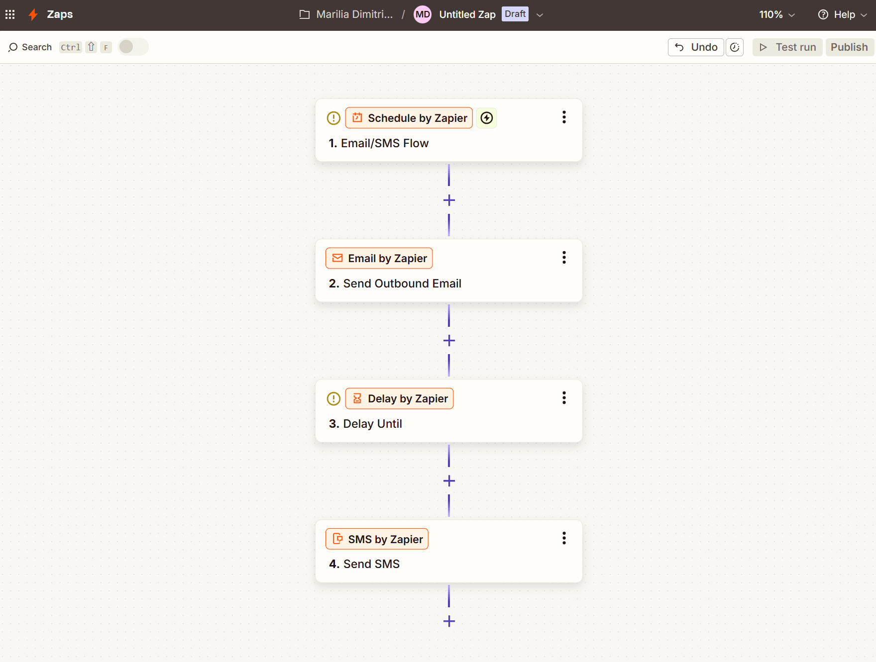 zapier integration flow between email and SMS