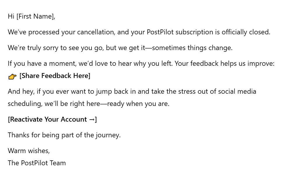 chatgpt output for cancellation emails