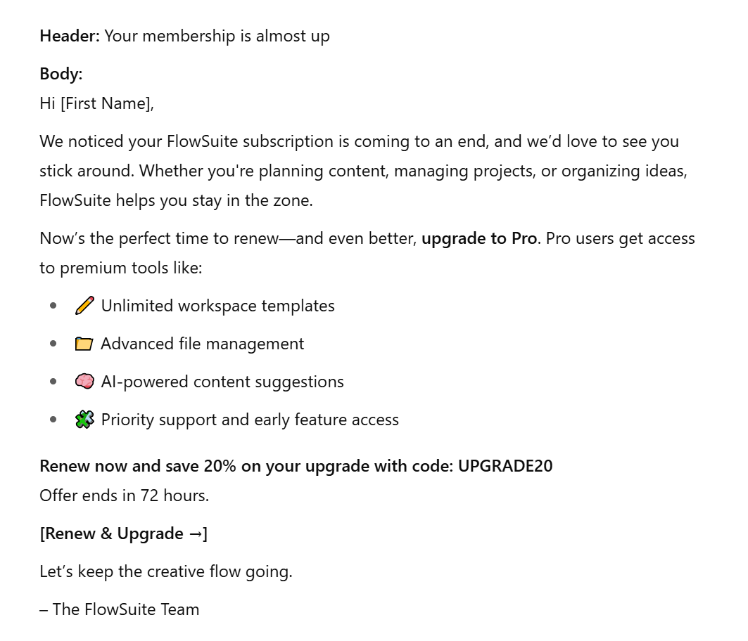 chatgpt output for subscription renewal